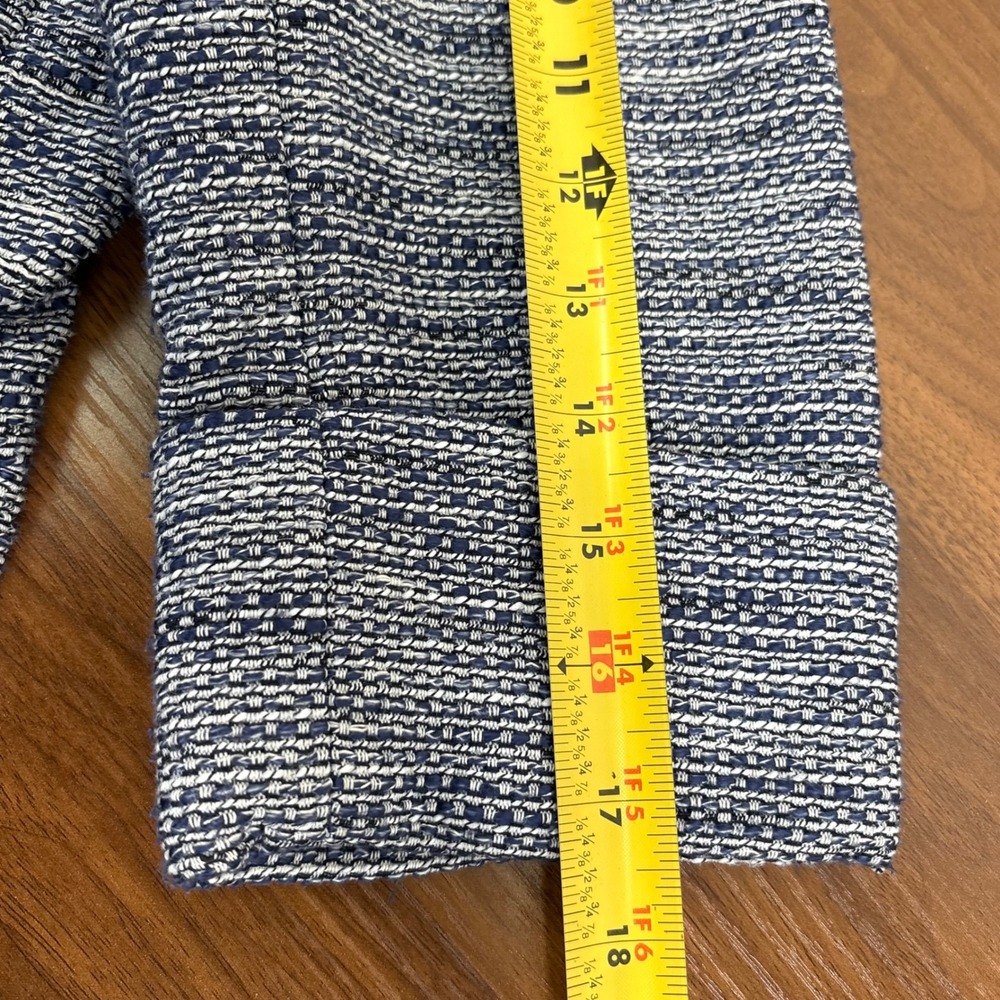 Alfani Size 12 Blue White Textured Open Front Blazer Jacket 3/4 Slv Zip Pockets - Picture 8 of 10